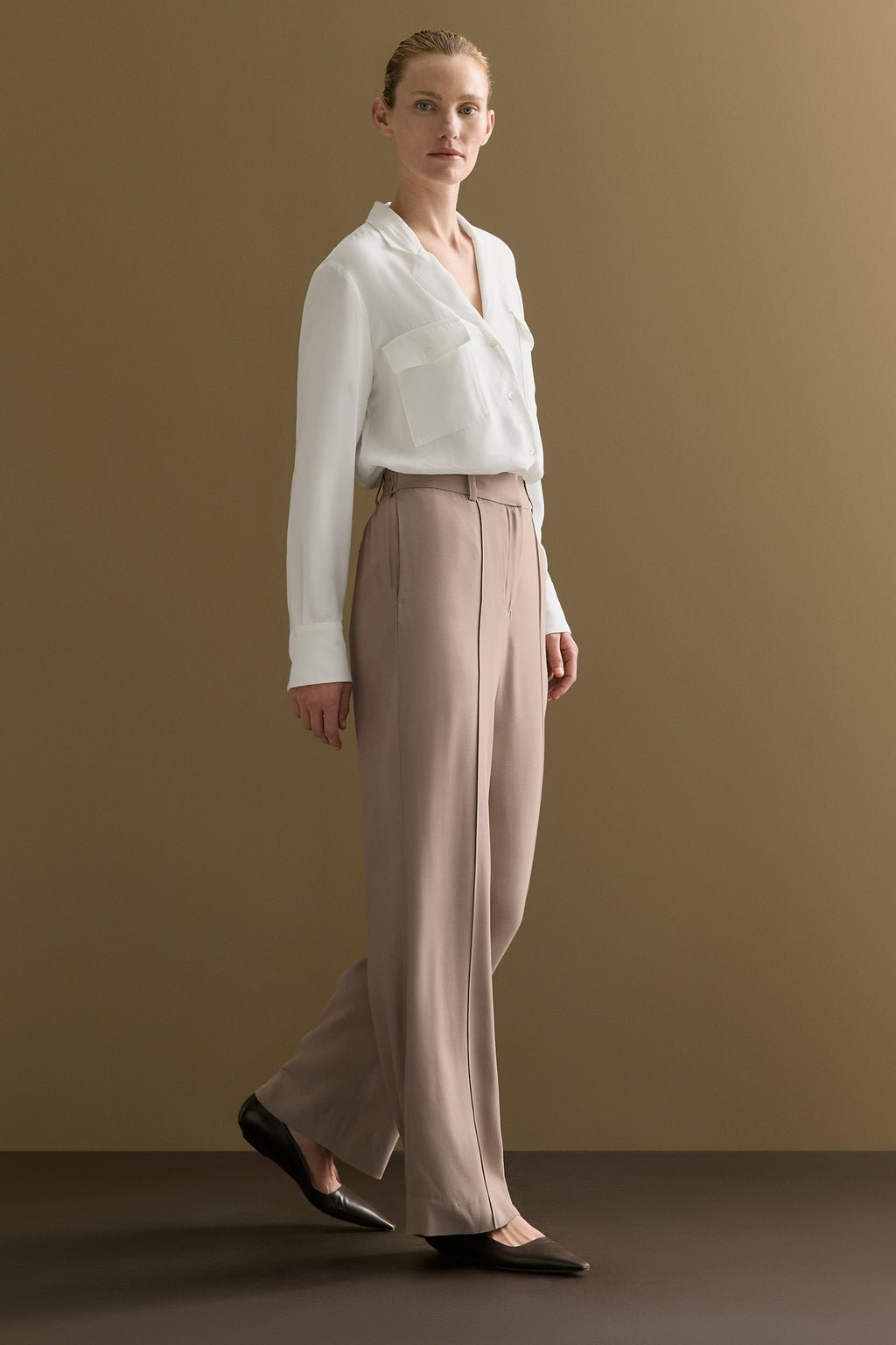 Pintuck Detail Wide Leg Pant