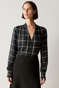 Modal Windowpane Check V Neck Blouse