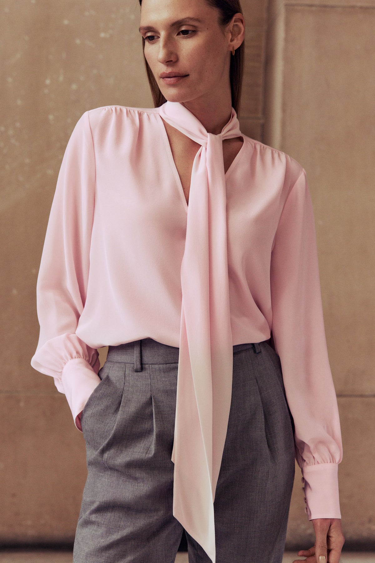 Silk Tie Neck Relaxed Blouse