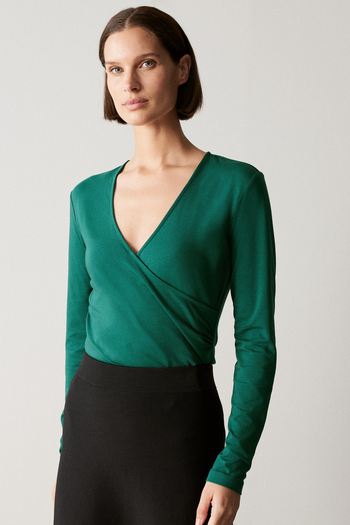 Cotton Modal Long Sleeved Wrap T-Shirt