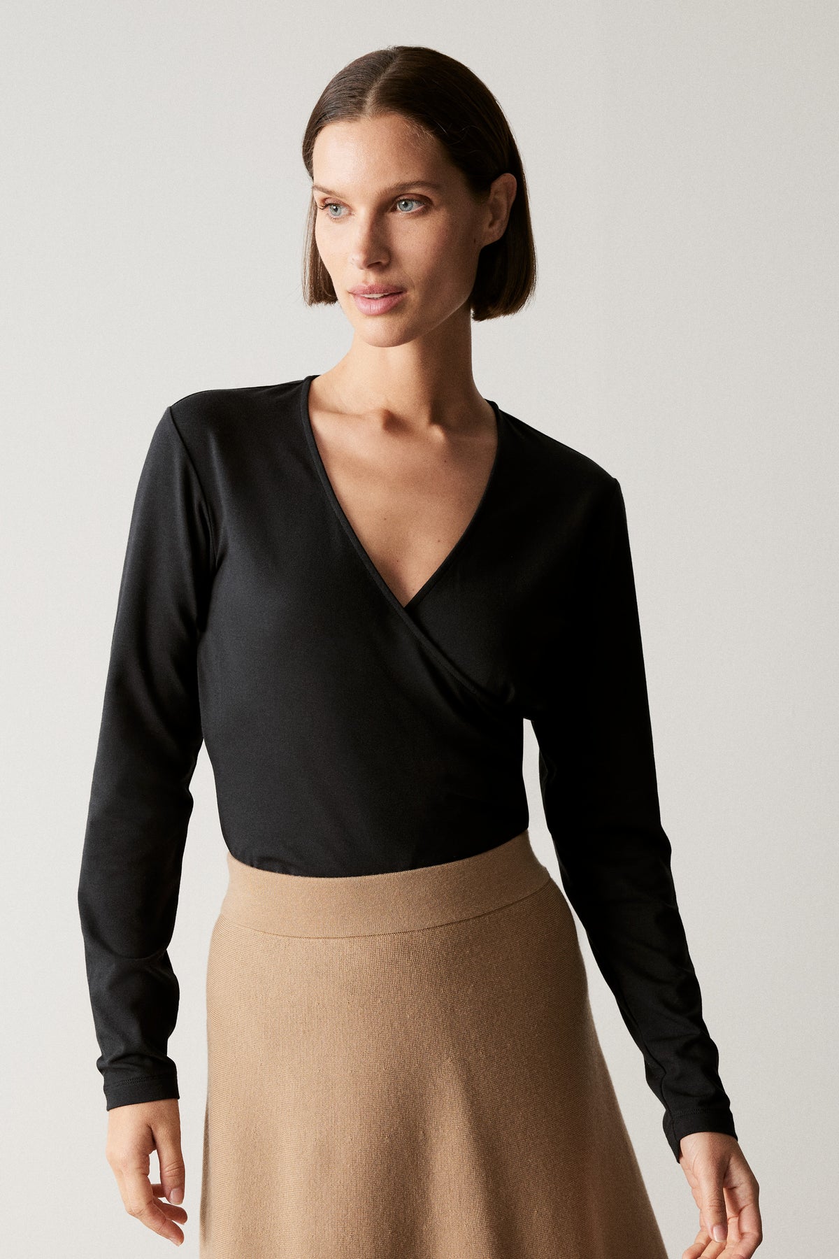 Cotton Modal Long Sleeved Wrap T-Shirt