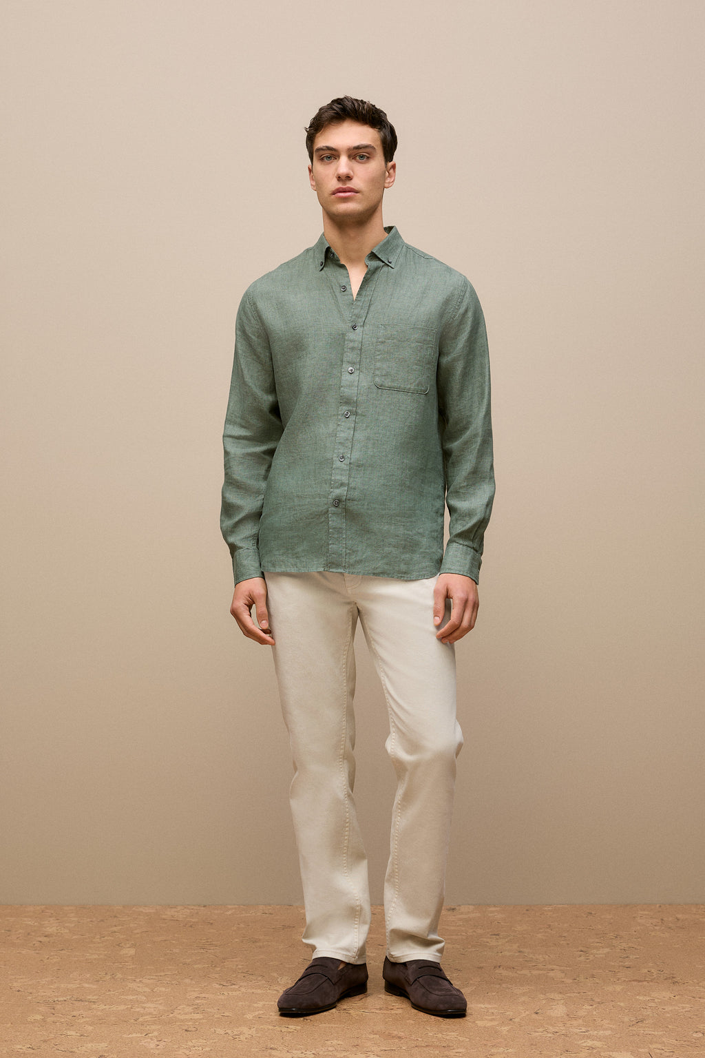 Regular Fit Delave Linen Long Sleeve Shirt
