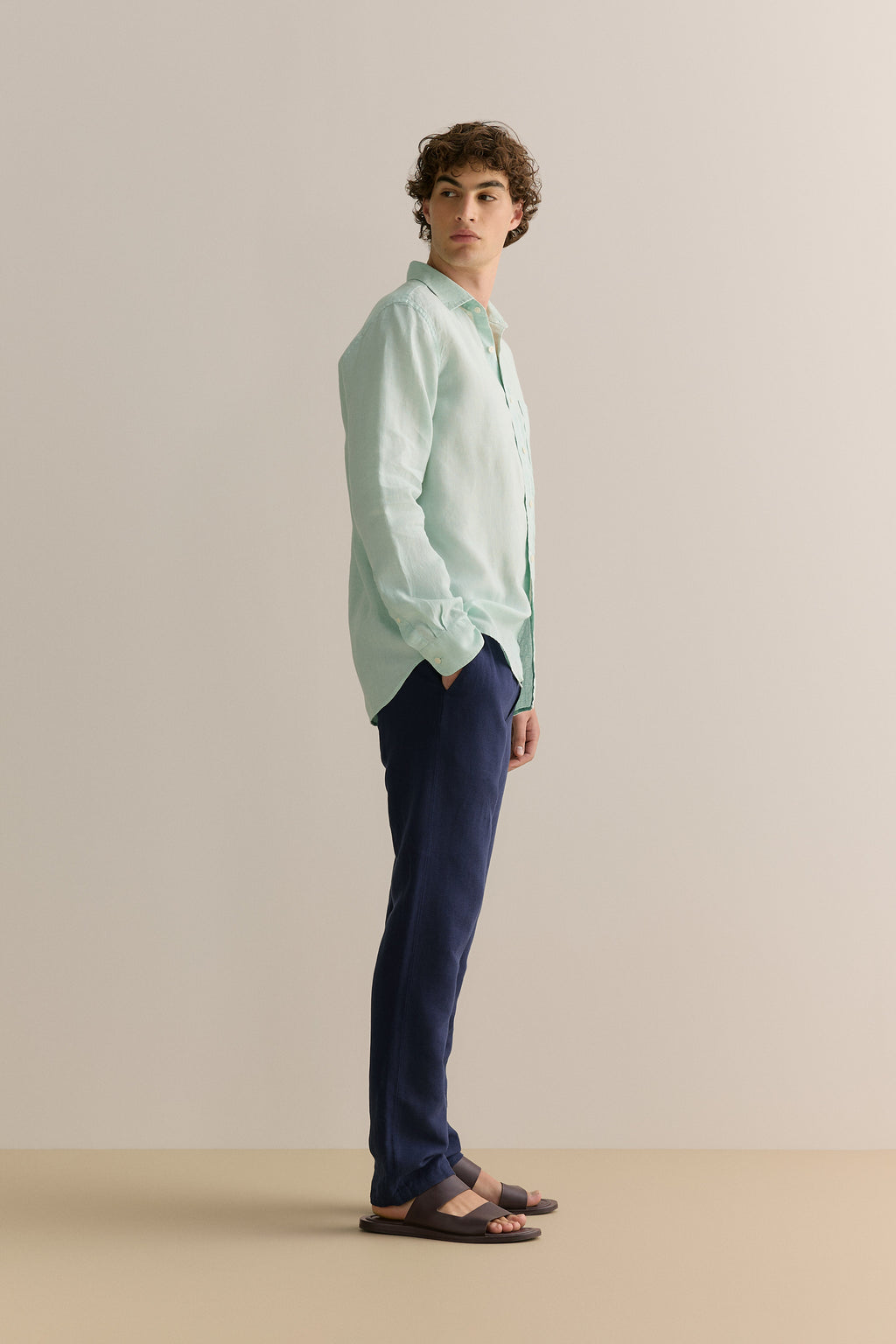 Regular Fit Delave Linen Long Sleeve Shirt