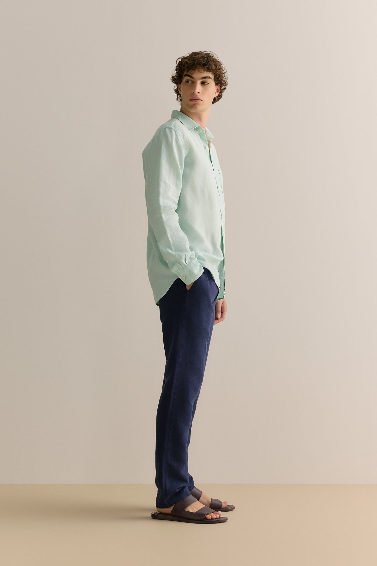 Regular Fit Delave Linen Long Sleeve Shirt