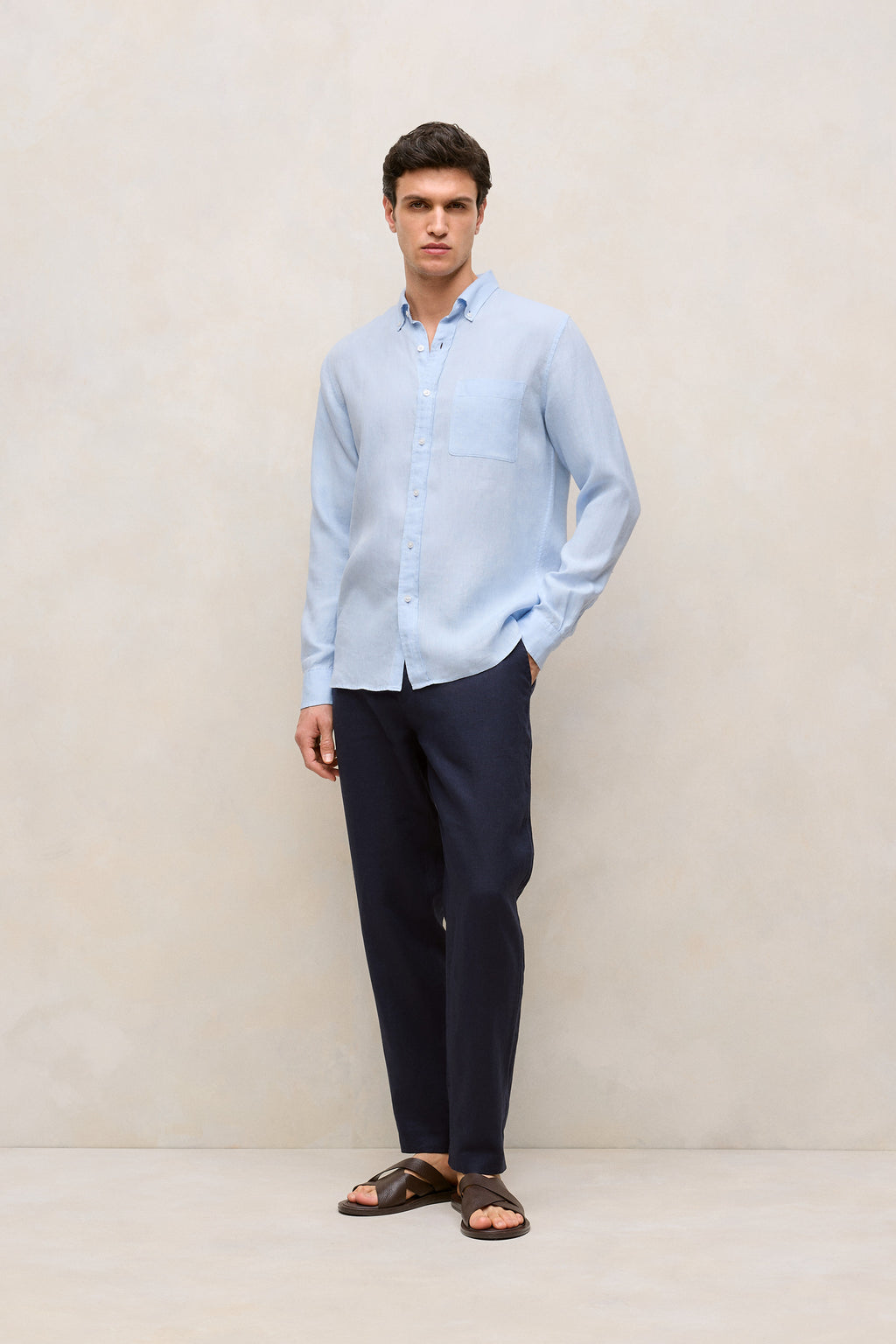 Regular Fit Delave Linen Long Sleeve Shirt