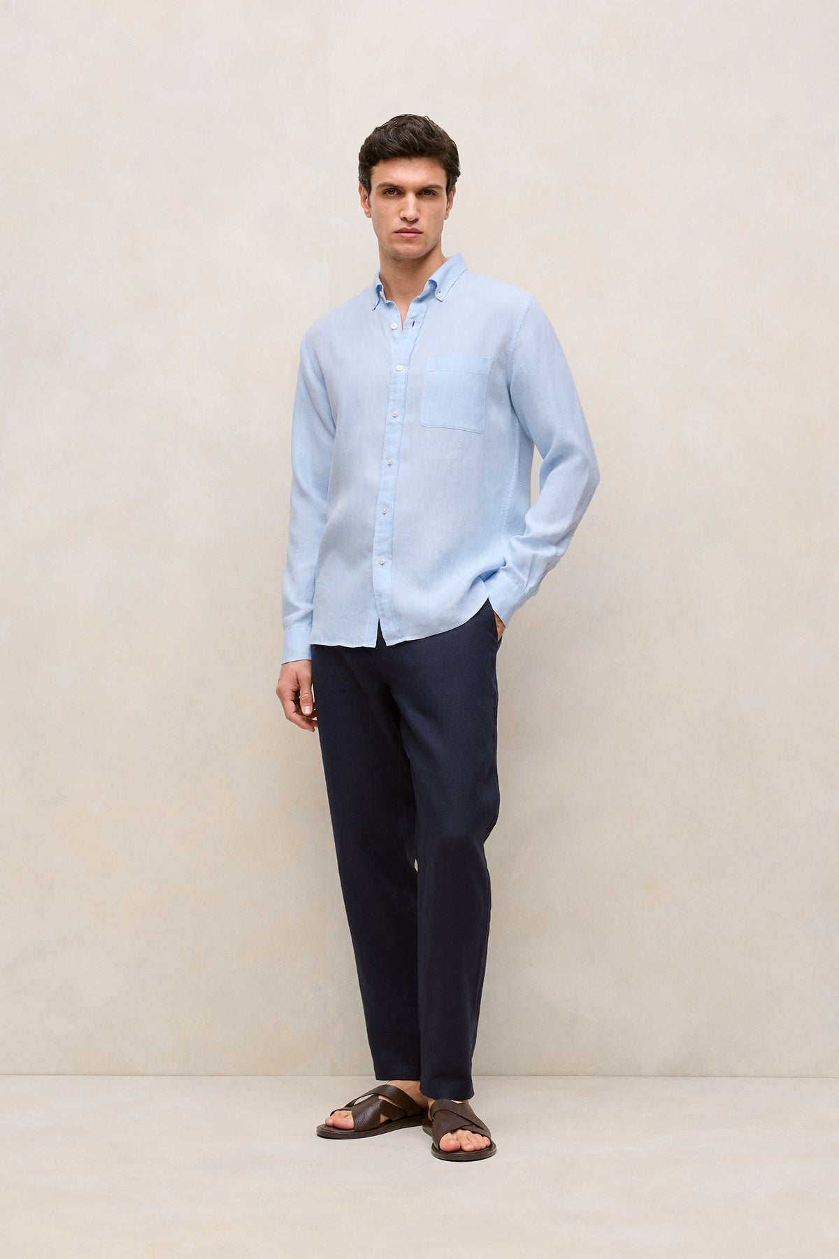 Regular Fit Delave Linen Long Sleeve Shirt