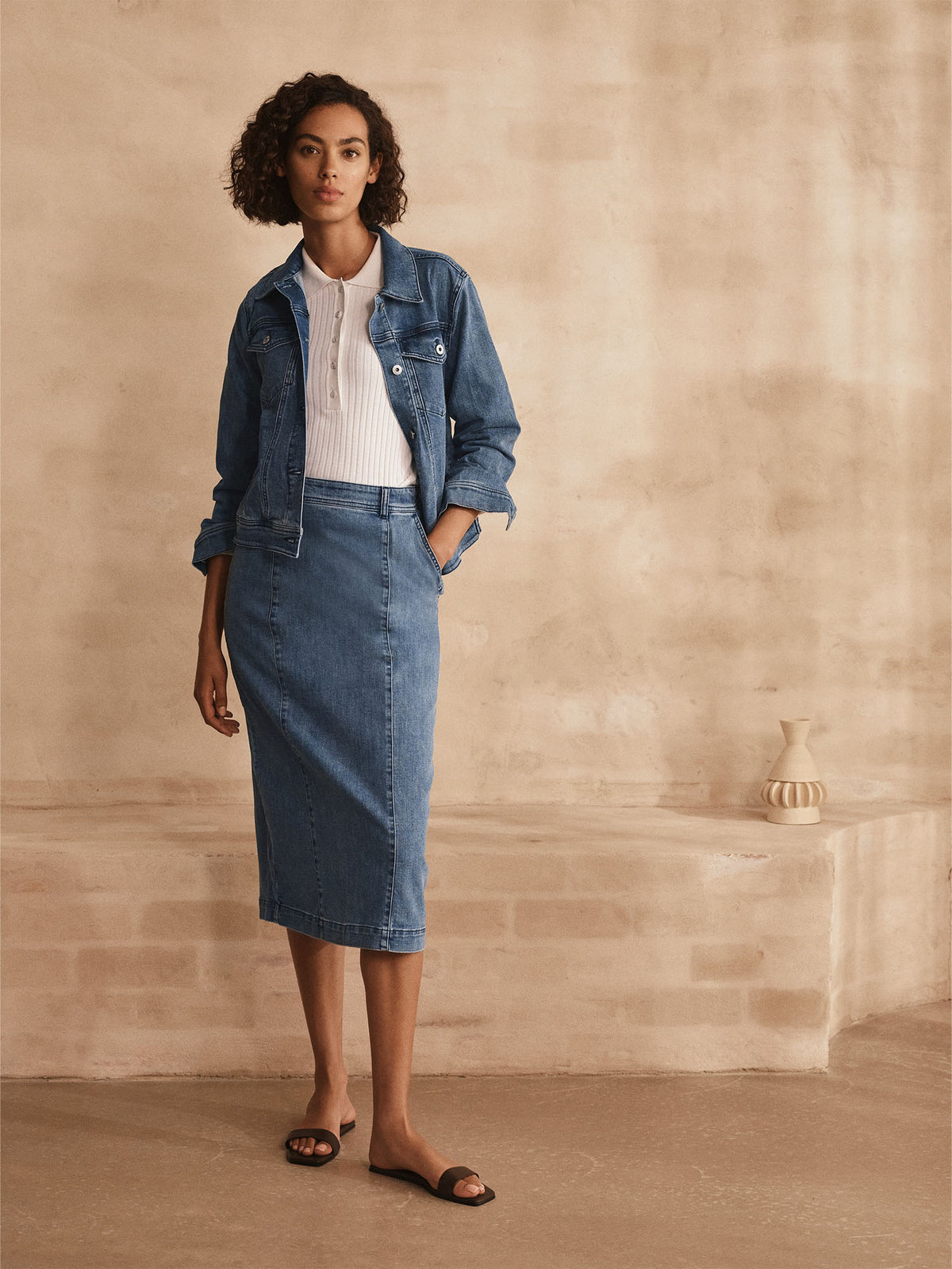 Denim Pintuck Detail Skirt