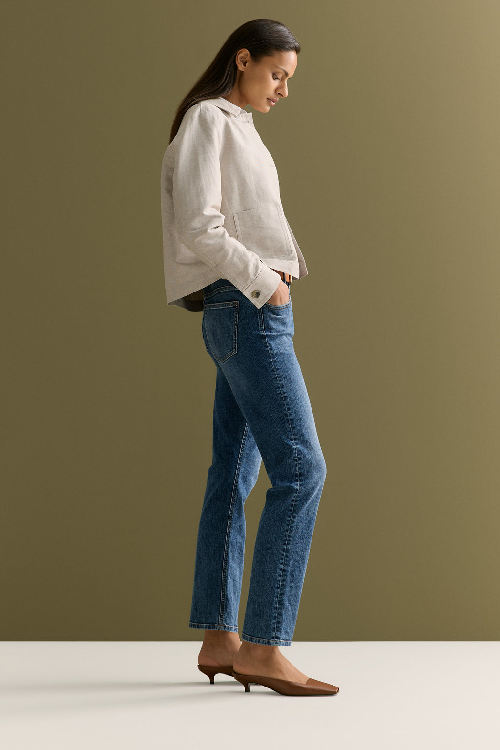 Mid Rise Straight Leg Jean