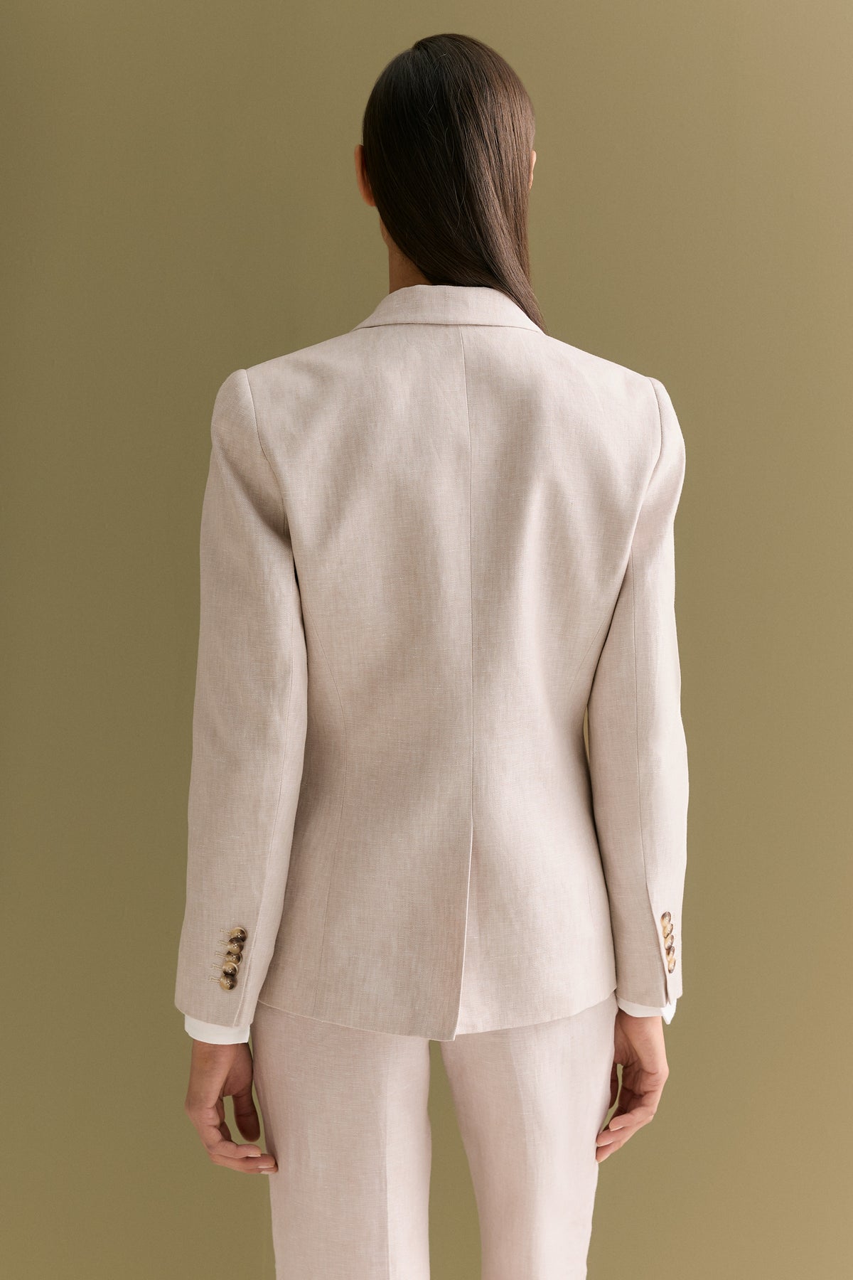 Yarn Dyed Linen Twill Single Breasted Blazer