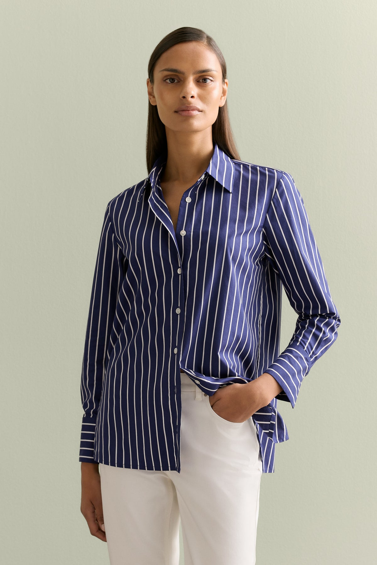 Cotton Poplin Striped Monogram Shirt