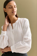 Linen Collarless Blouson Sleeve Blouse