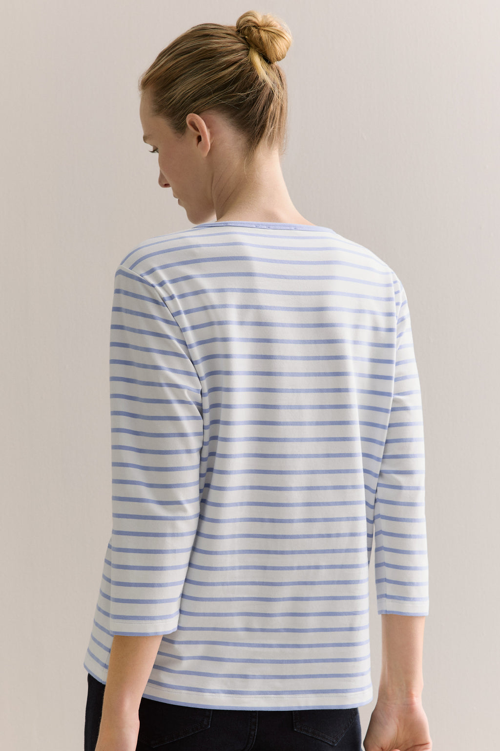 Cotton Stripe 3/4 Sleeve T-Shirt