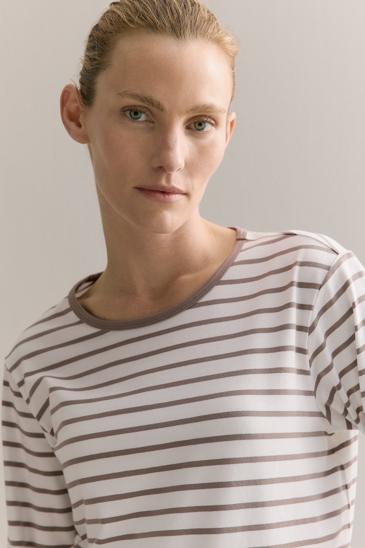 Cotton Stripe 3/4 Sleeve T-Shirt