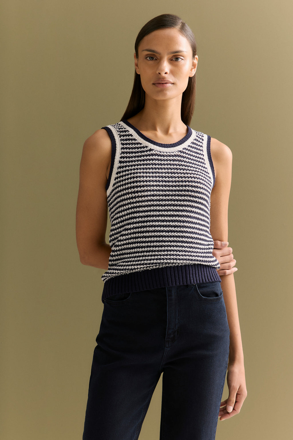 Mercerised Cotton Knit Stitch Detail Tank