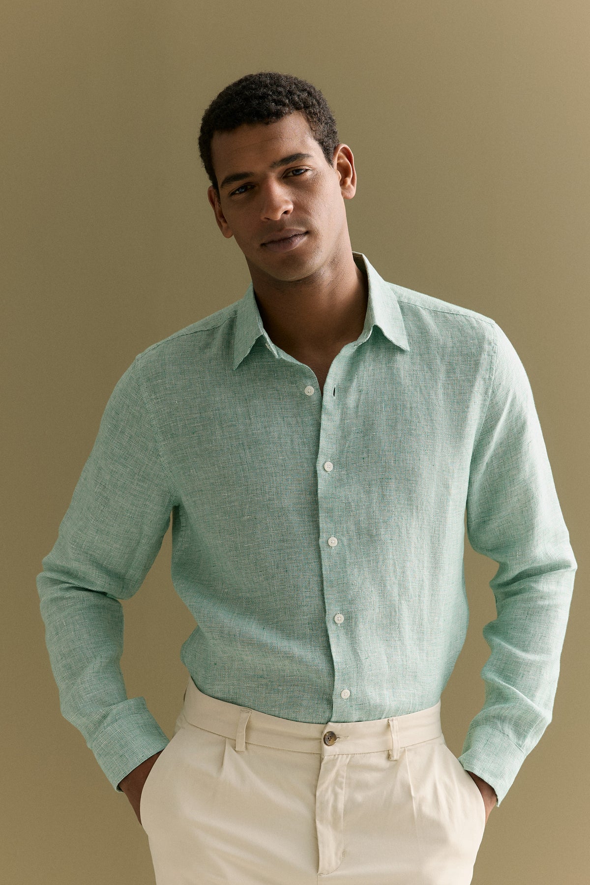 Tailored Fit Basketweave Linen Shirt