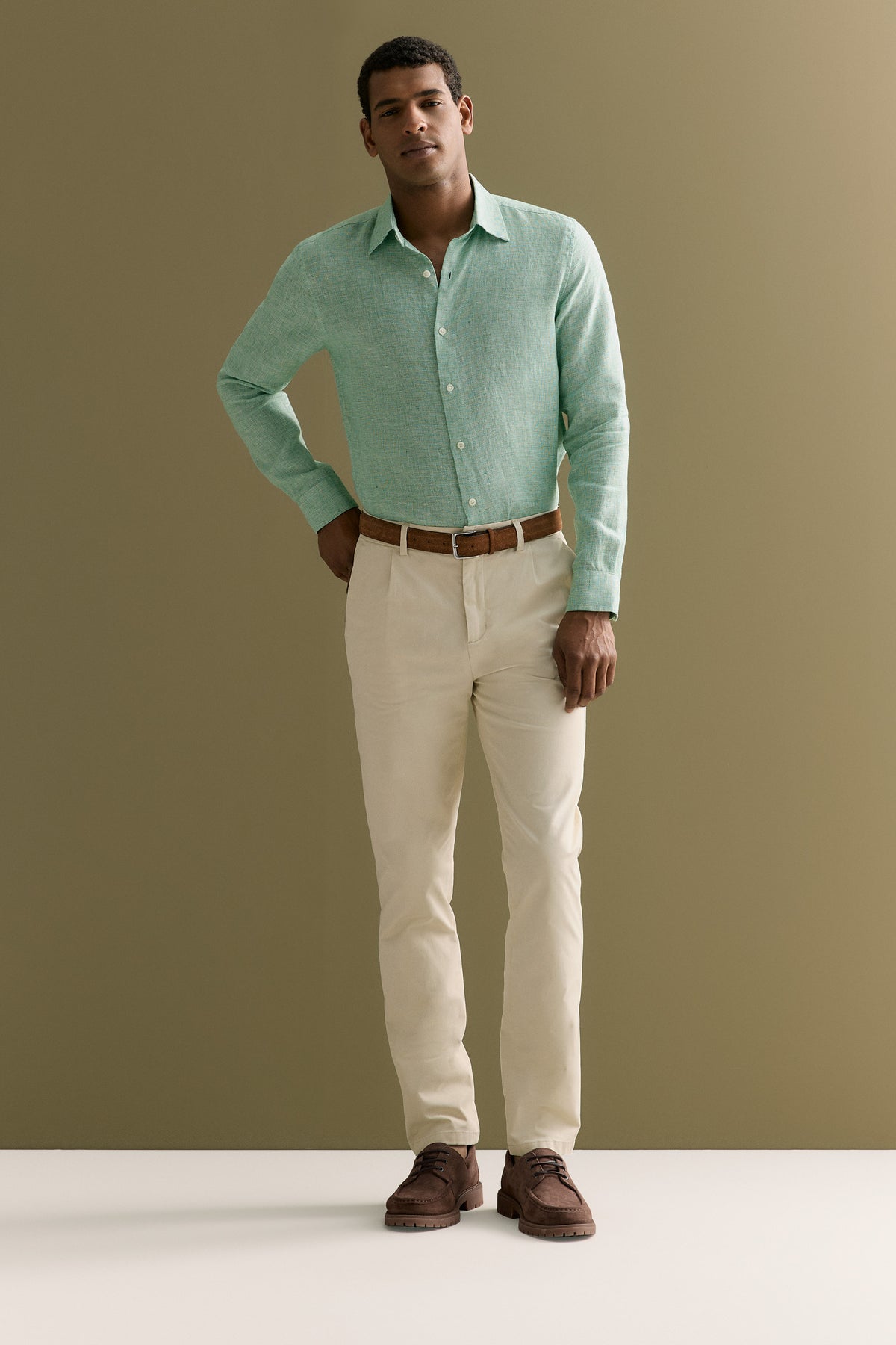 Tailored Fit Basketweave Linen Shirt