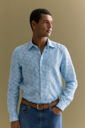 Tailored Fit Linen Abstract Tile Print Shirt