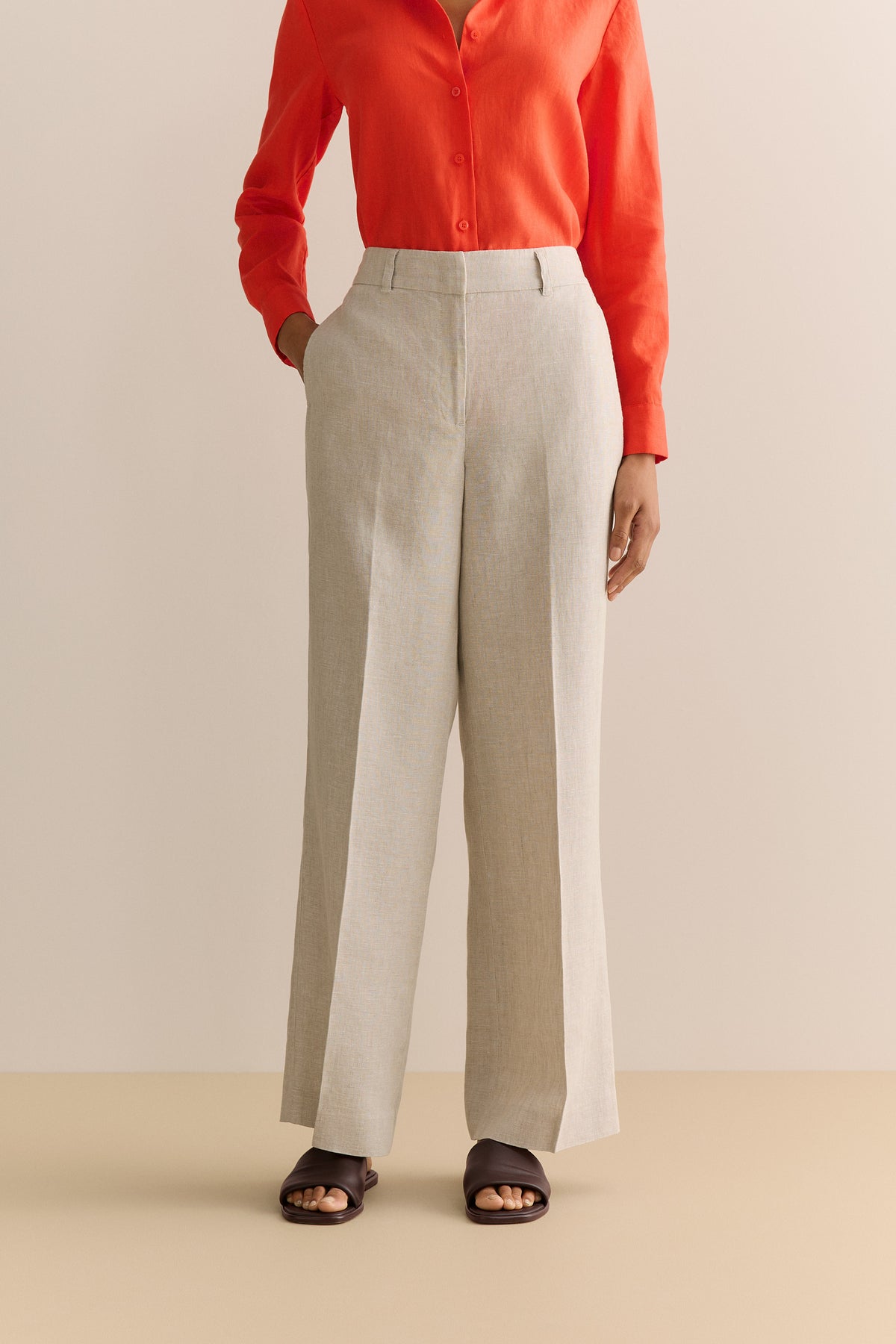 Yarn Dyed Linen Wide Leg Pant