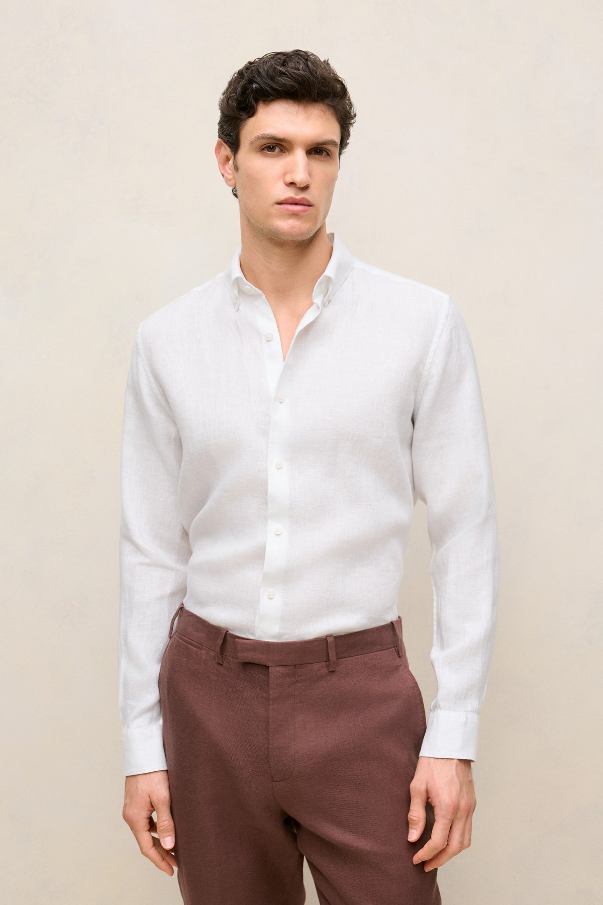 Tailored Fit Linen Long Sleeve Shirt