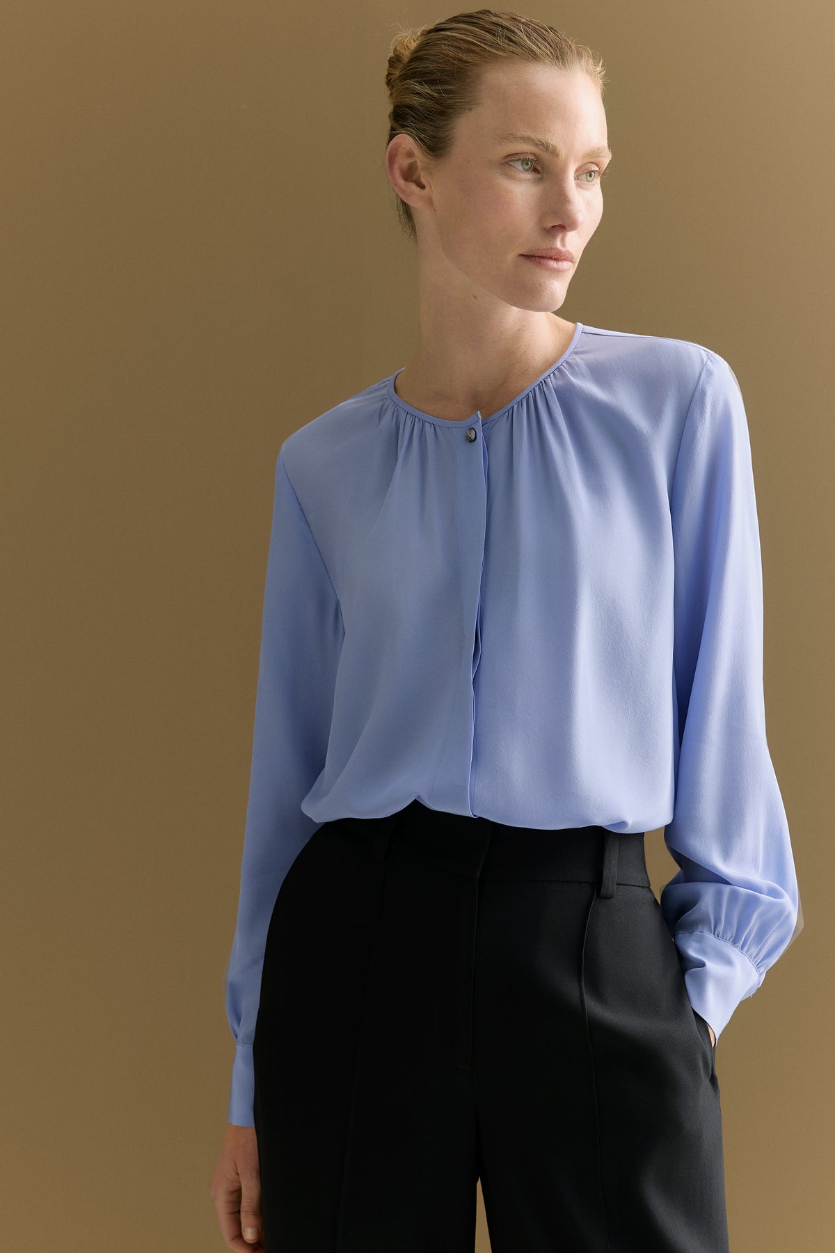 Silk Collarless Shirt