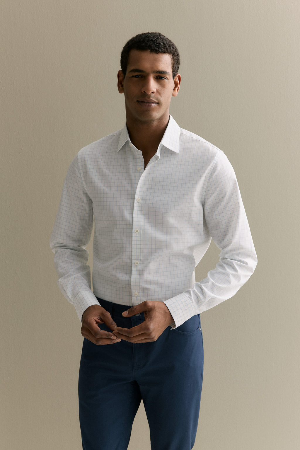 Tailored Fit Cotton Poplin Windowpane Check Shirt