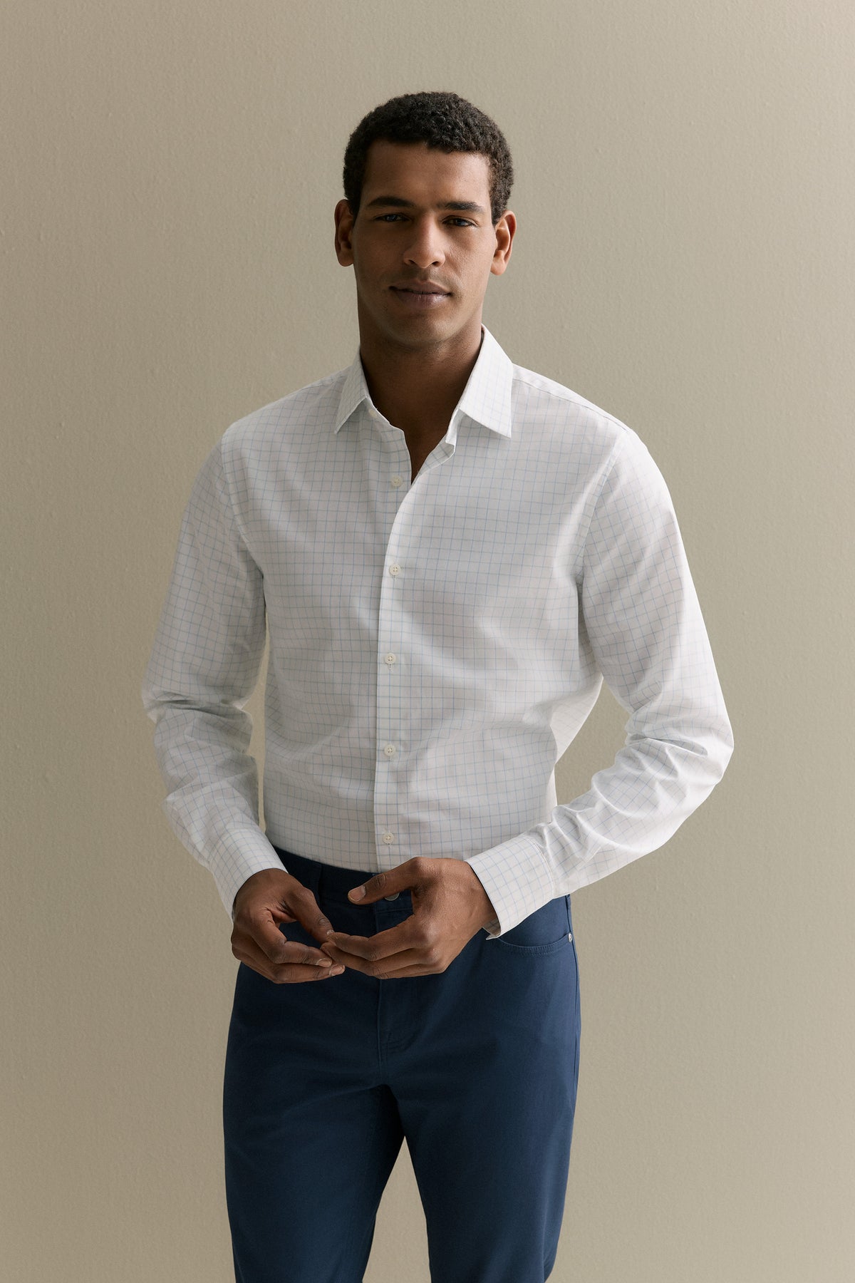 Tailored Fit Cotton Poplin Windowpane Check Shirt
