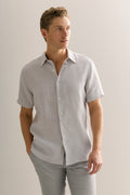 Regular Fit Yarn Dyed Linen Basket Grid Shirt