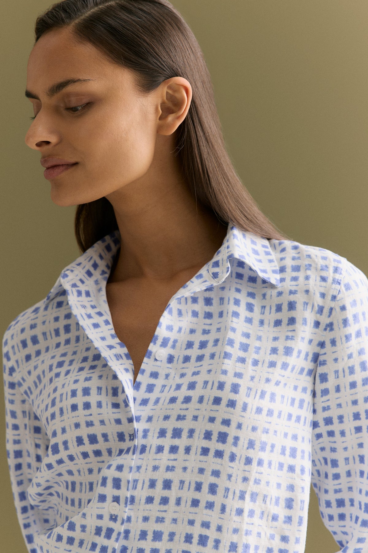 Linen Geo Grid Print Shirt