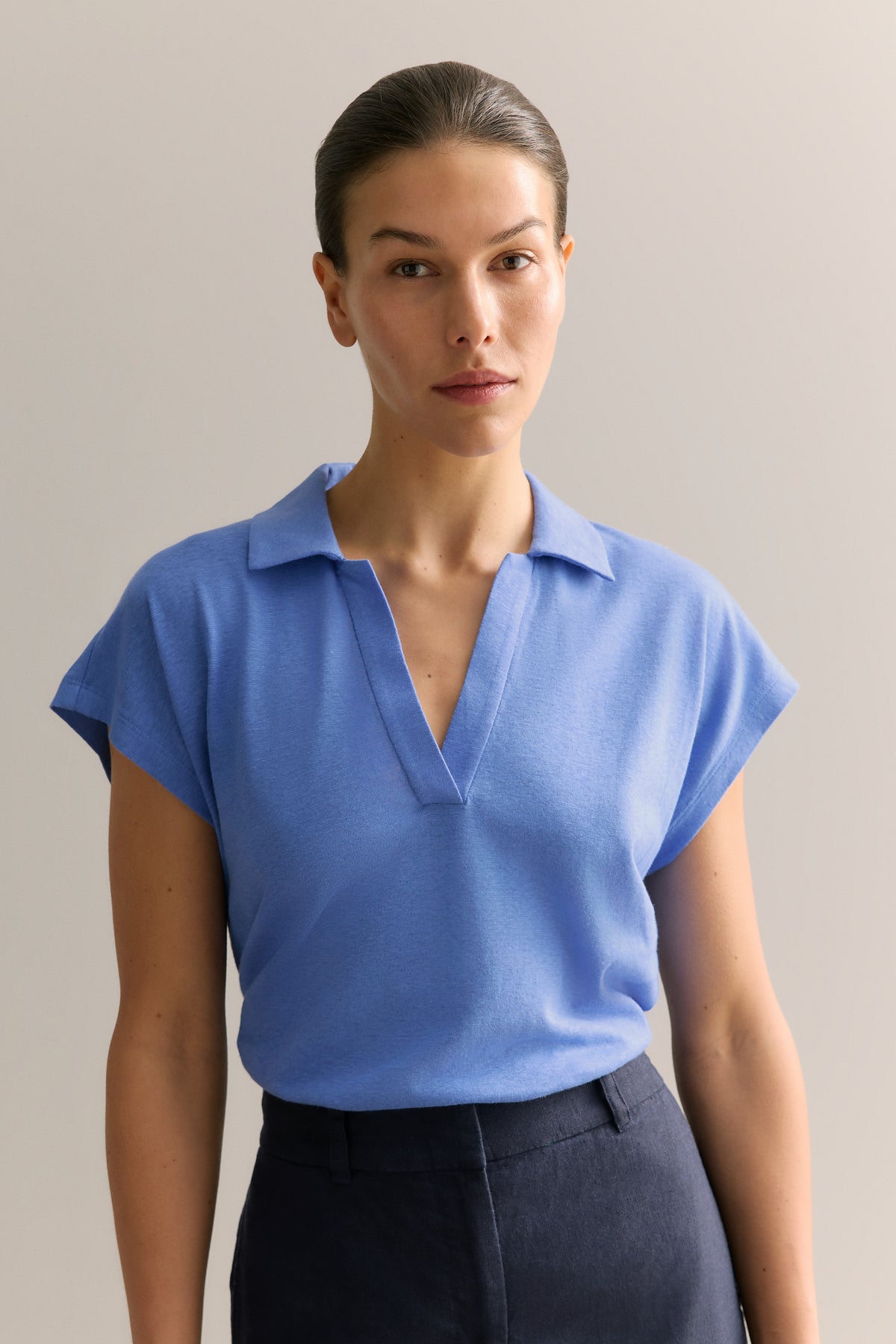 Linen Cotton Relaxed Cap Sleeve Polo