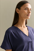 Draped Twill V Neck Top