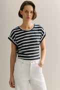 Pima Cotton Stripe Cuff Detail T-Shirt