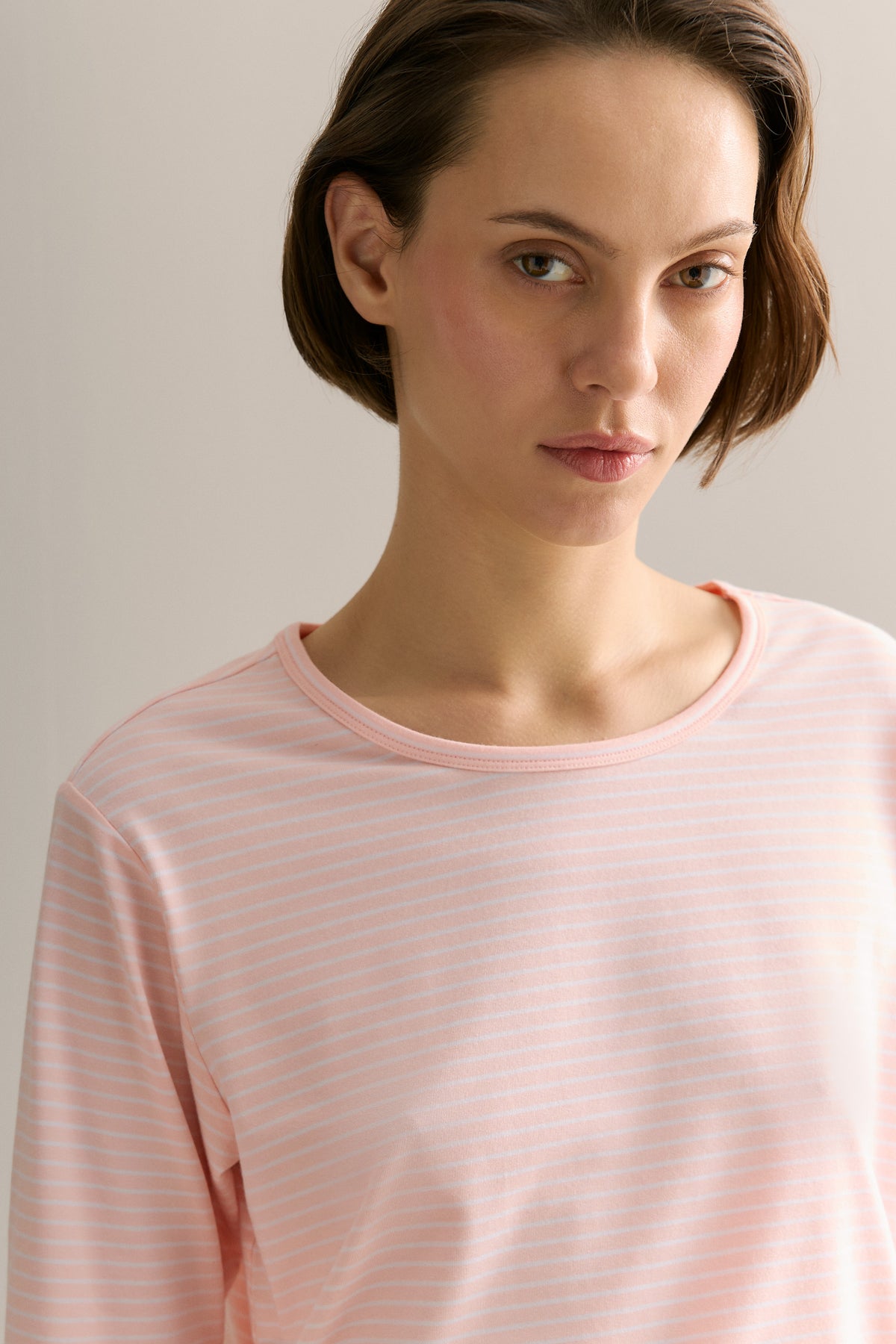 Cotton Stripe 3/4 Sleeve T-Shirt