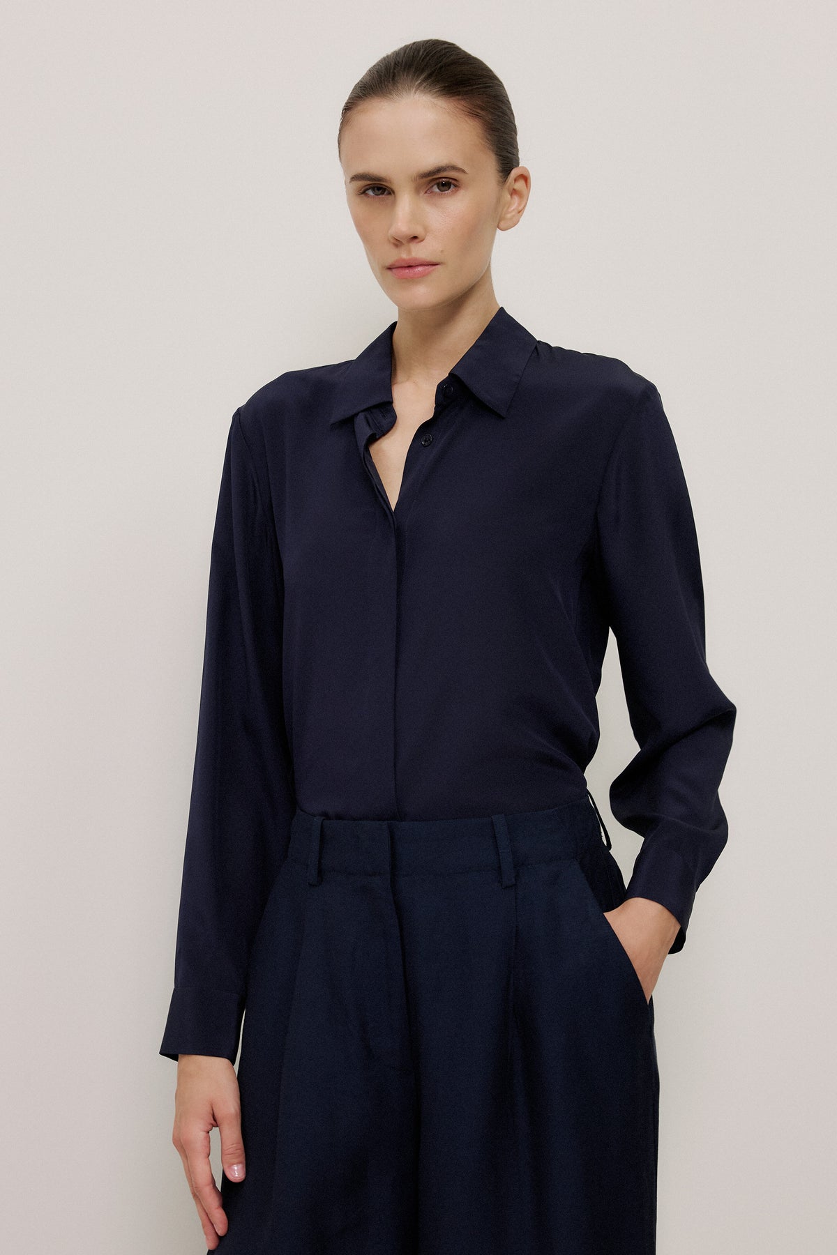Silk Concealed Placket Shirt