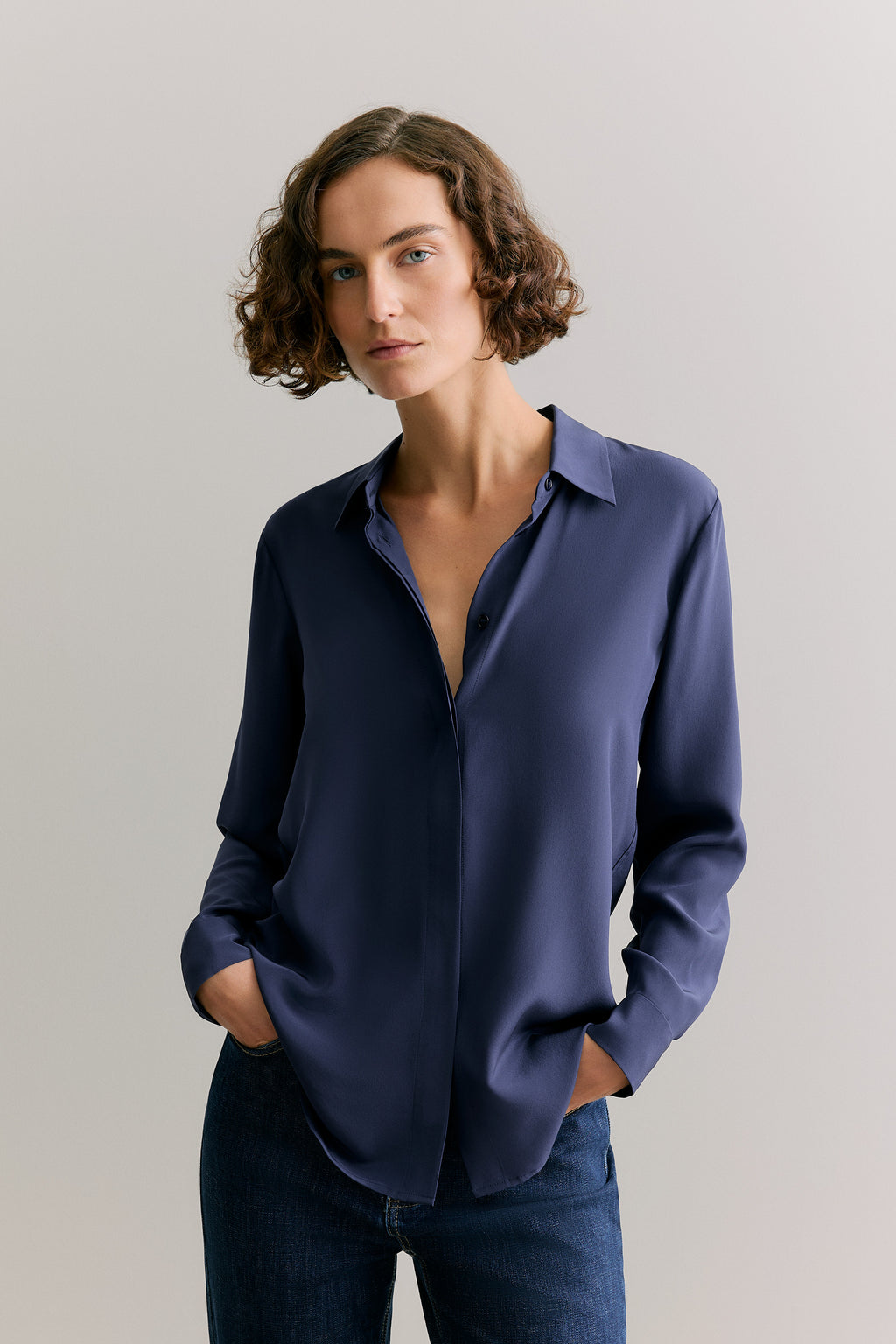 Silk Concealed Placket Shirt