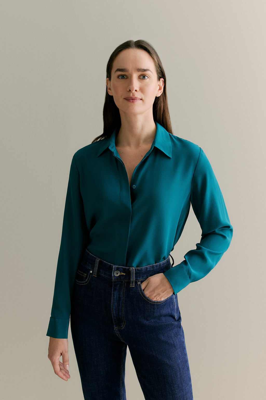 Silk Concealed Placket Shirt