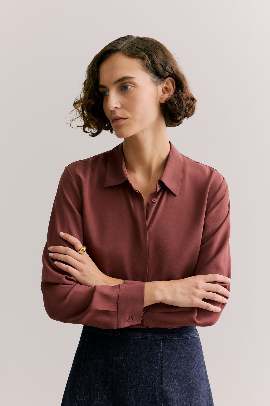 Silk Concealed Placket Shirt