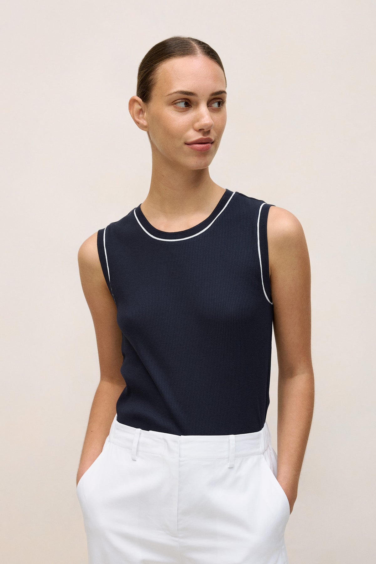 Cotton Rib Trim Detail Tank