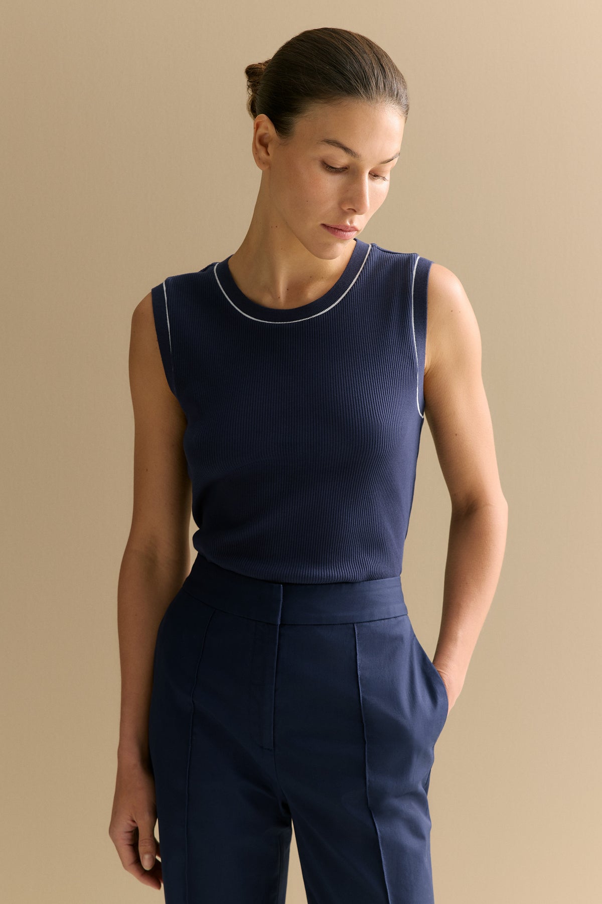 Cotton Rib Trim Detail Tank