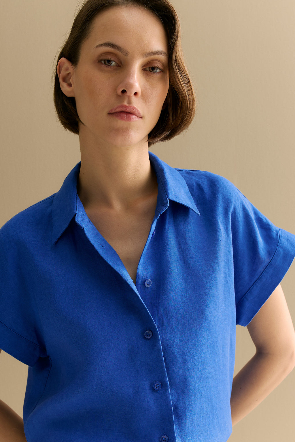 Linen Cap Sleeve Shirt