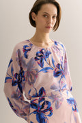 Silk Floral Collarless Raglan Blouse