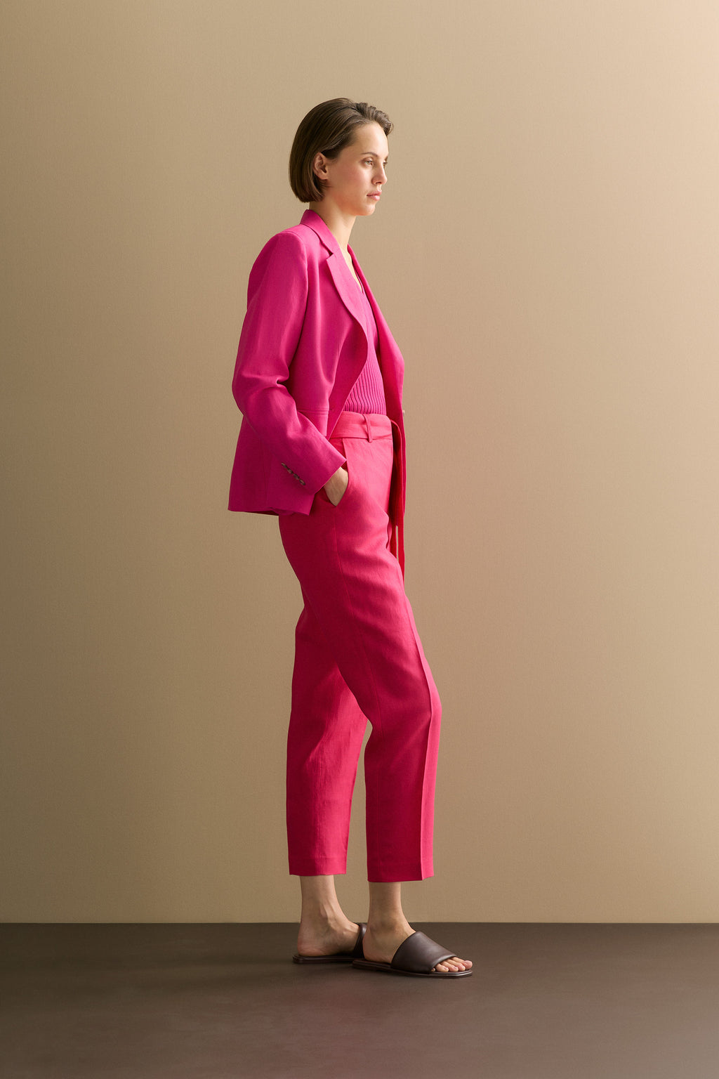 Linen Straight Leg Belted Pant