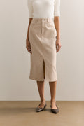 Cotton Blend Garment Dyed Denim Skirt