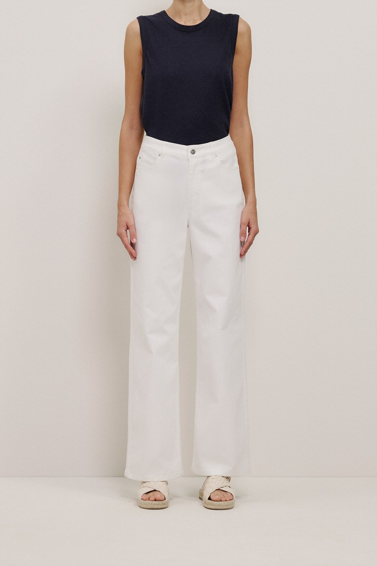 Cotton Blend Wide Leg Jean