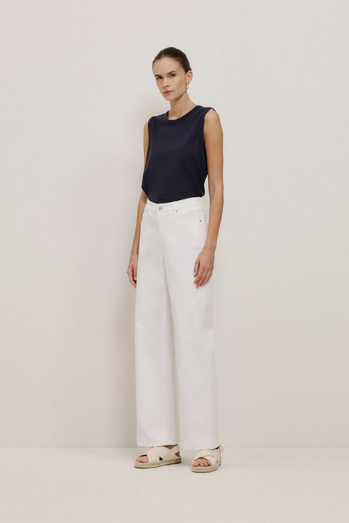 Cotton Blend Wide Leg Jean