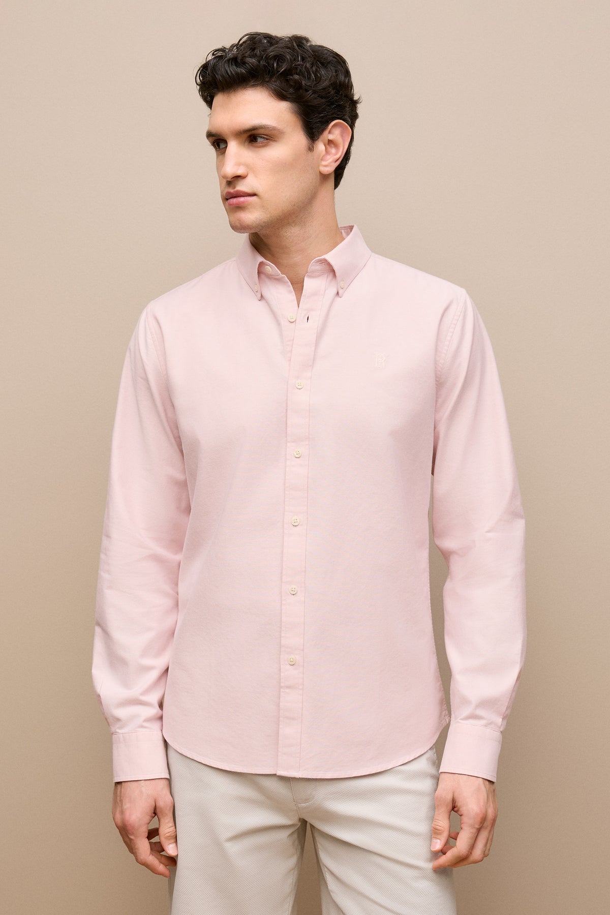 Regular Fit Yarn Dyed Cotton Monogram Oxford Shirt