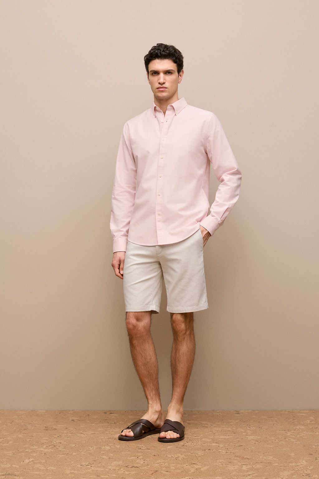 Regular Fit Yarn Dyed Cotton Monogram Oxford Shirt
