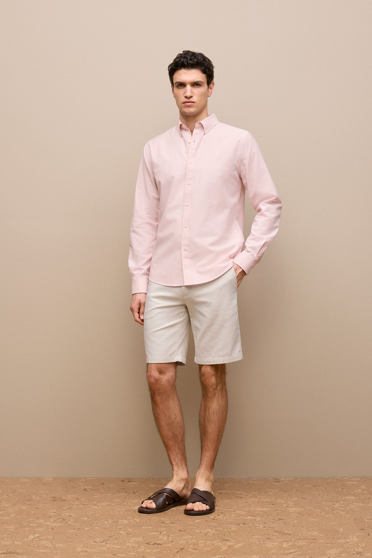 Regular Fit Yarn Dyed Cotton Monogram Oxford Shirt