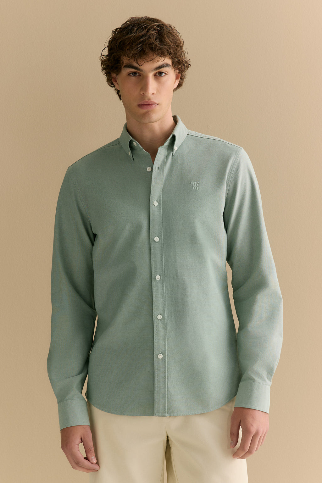 Regular Fit Yarn Dyed Cotton Monogram Oxford Shirt