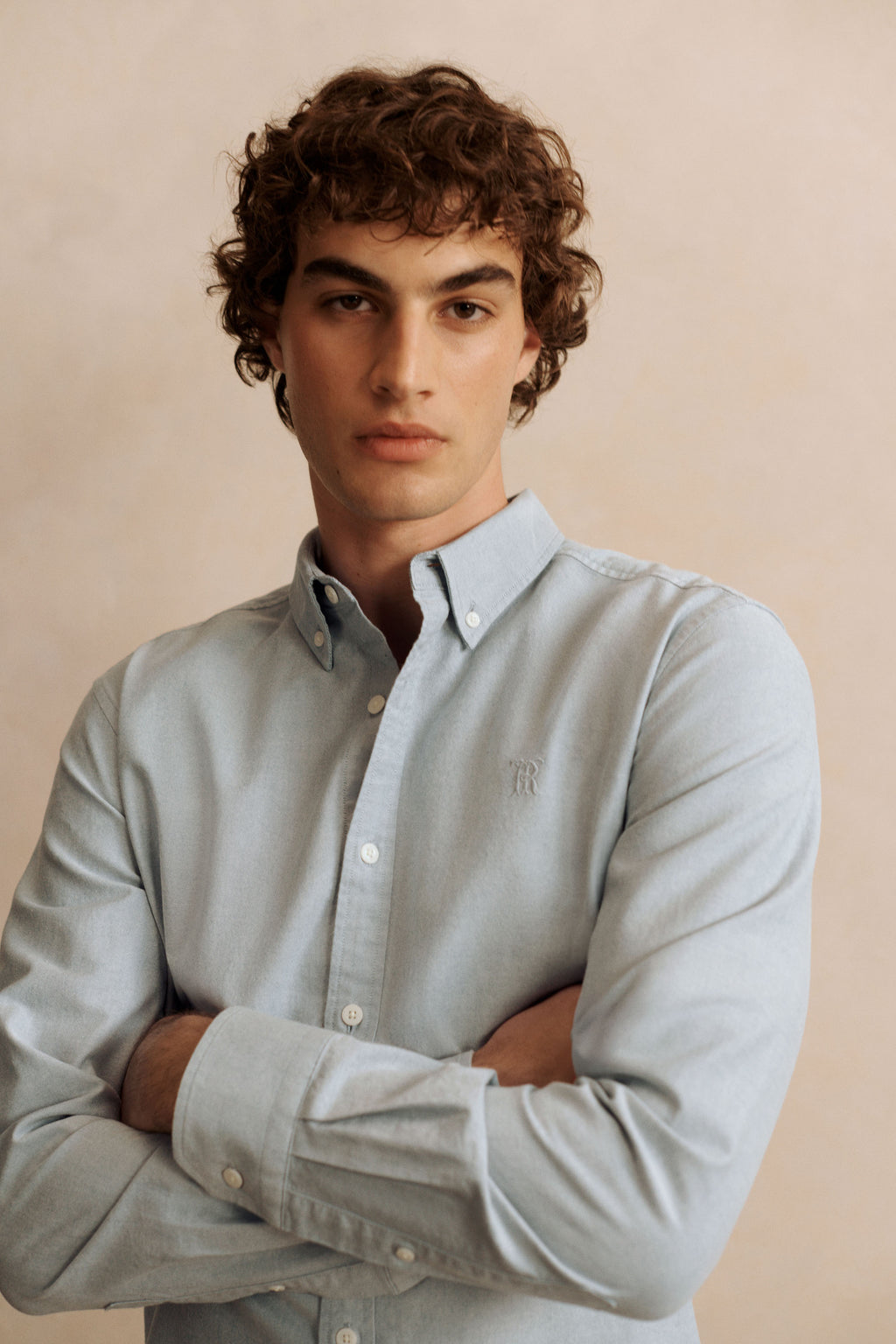 Regular Fit Yarn Dyed Cotton Monogram Oxford Shirt