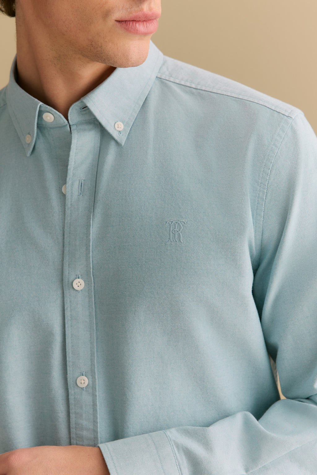 Regular Fit Yarn Dyed Cotton Monogram Oxford Shirt